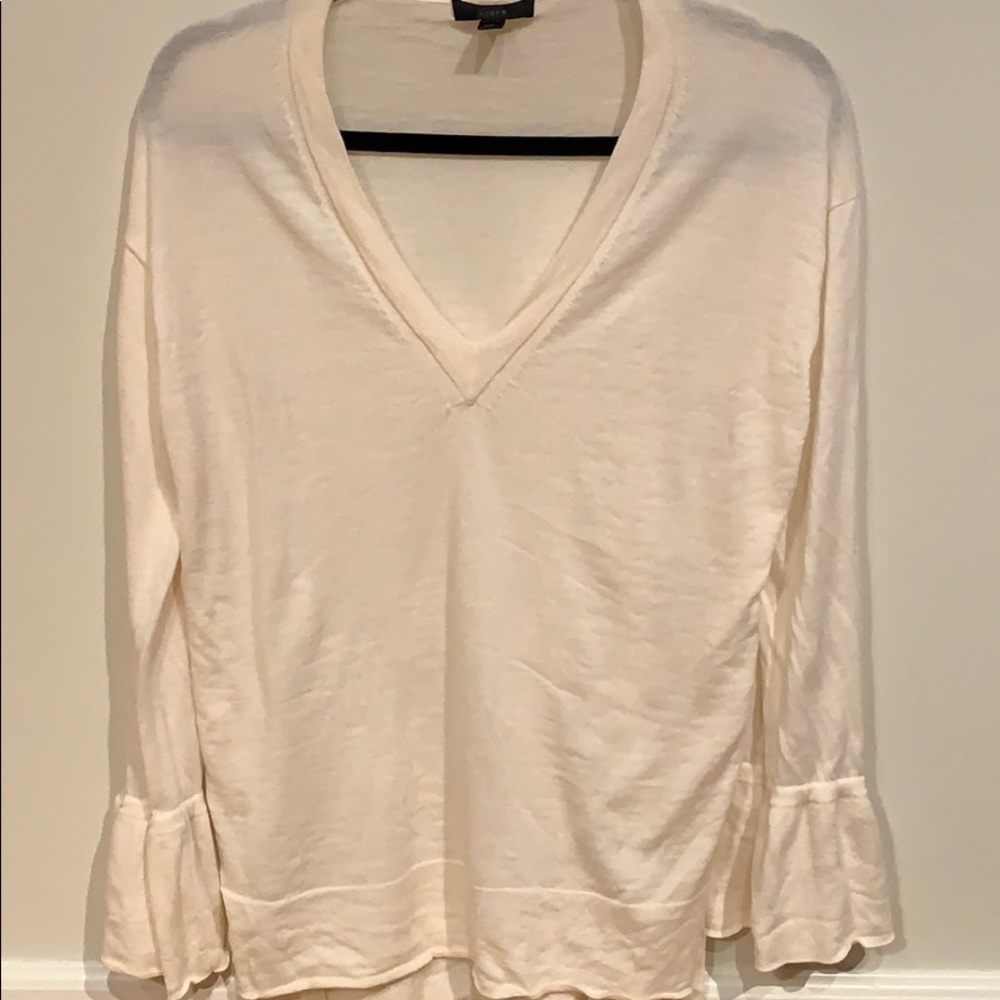 J crew v neck sweater with tie detail on cuff